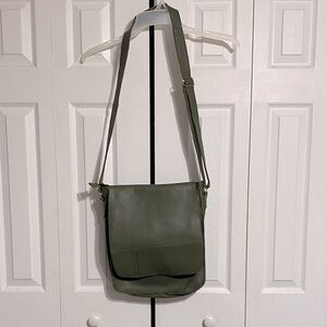 Olive green pebbled leather crossbody messanger tote bag